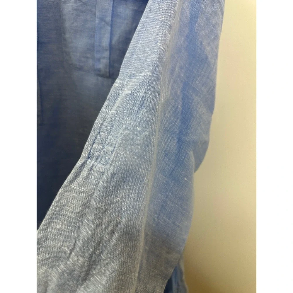 Jones & Co. 100% Linen Half Button Shirt Blue Top Large Resort Coastal *Flawed - Picture 6 of 12